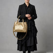 Italian Genuine Woven-Embossed Metallic Suede Top-Handle Bag | Savona
