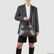 Italian Genuine Woven-Embossed Metallic Suede Top-Handle Bag | Savona