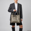 Italian Genuine Woven-Embossed Metallic Suede Top-Handle Bag | Savona