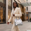 Italian Genuine Woven-Embossed Metallic Suede Top-Handle Bag | Savona