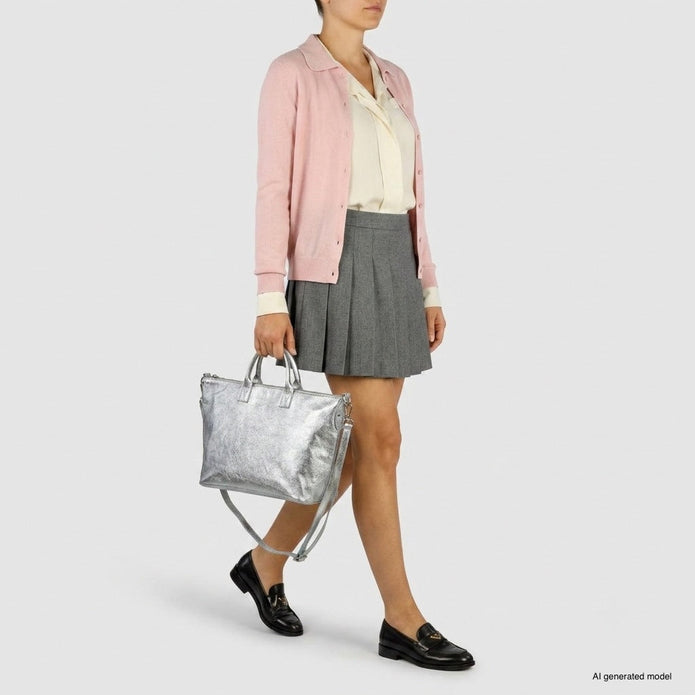 Italian Genuine Metallic Suede Top-Handle Bag | Padova