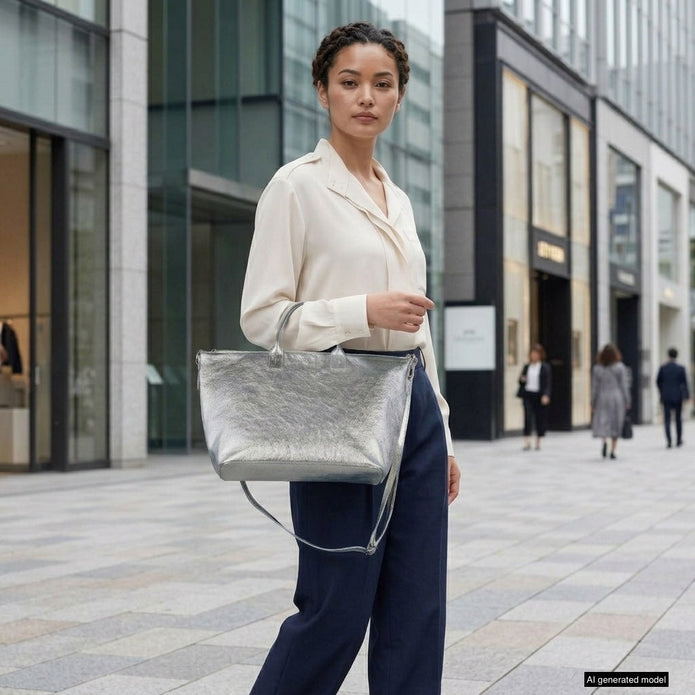 Italian Genuine Metallic Suede Top-Handle Bag | Padova