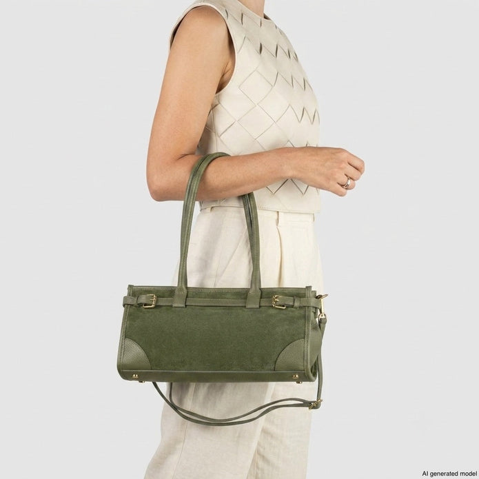 Italian Genuine Suede & Full-Grain Leather Shoulder Bag | Lodi