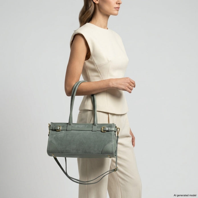 Italian Genuine Suede & Full-Grain Leather Shoulder Bag | Lodi