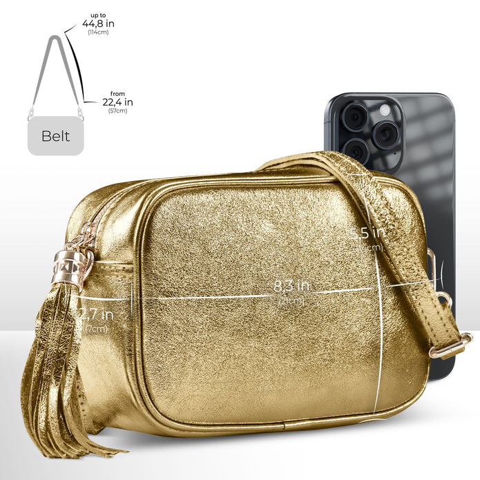 Italian Genuine Metallic Suede Crossbody Bag | Gubbio