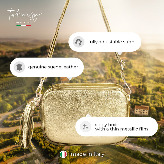 Italian Genuine Metallic Suede Crossbody Bag | Gubbio