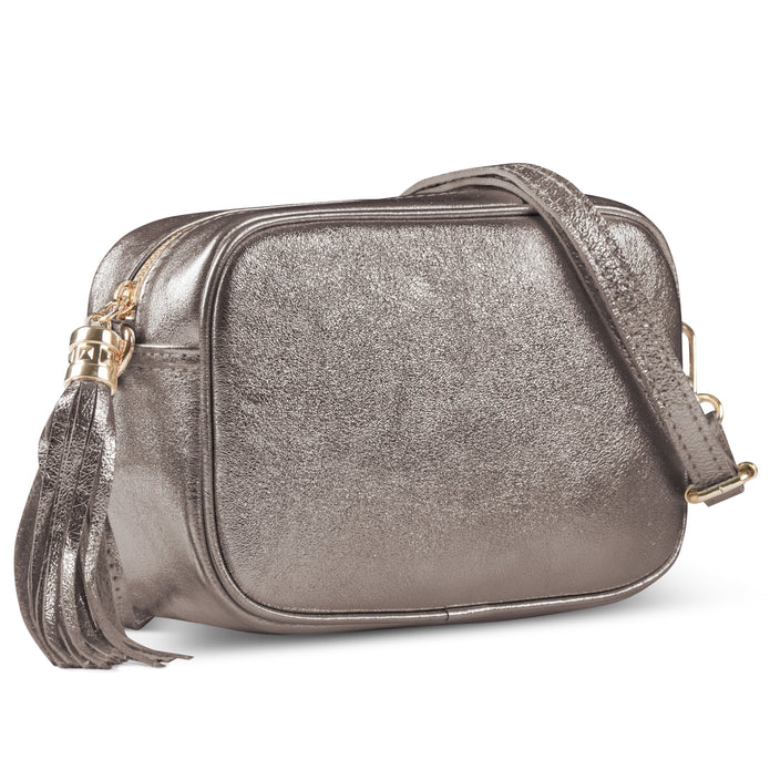Italian Genuine Metallic Suede Crossbody Bag | Gubbio