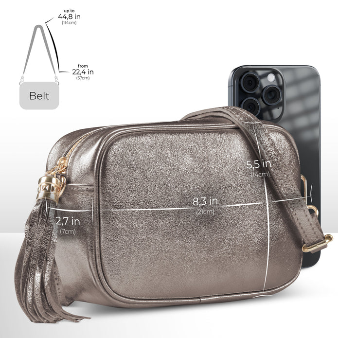 Italian Genuine Metallic Suede Crossbody Bag | Gubbio