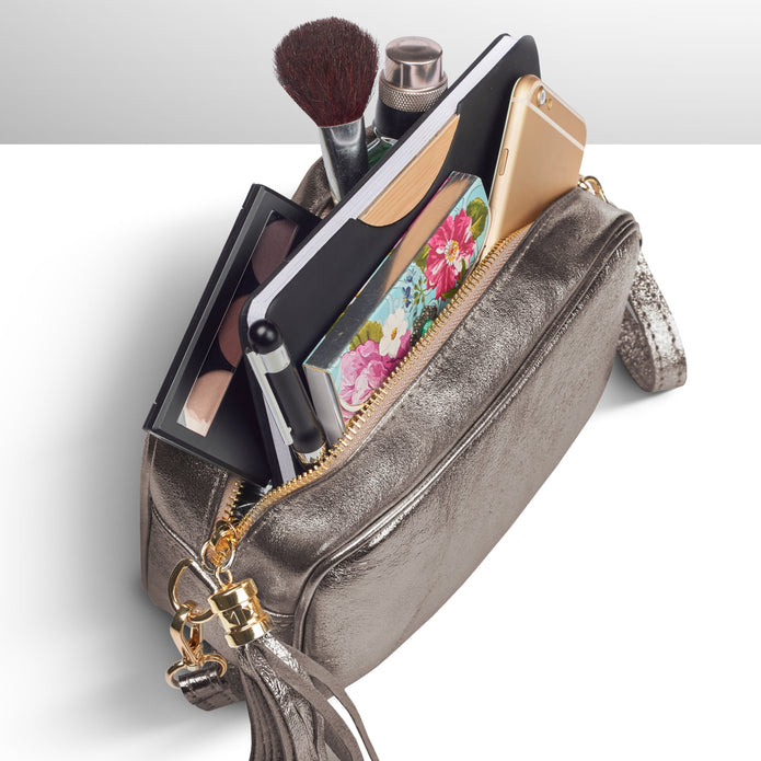 Italian Genuine Metallic Suede Crossbody Bag | Gubbio