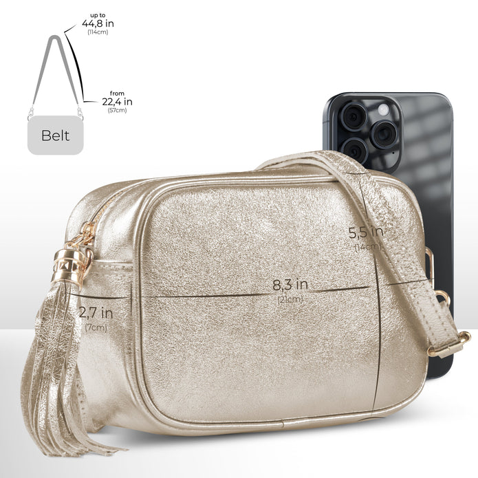 Italian Genuine Metallic Suede Crossbody Bag | Gubbio