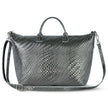 Italian Genuine Basketweave-Embossed Metallic Suede Top-Handle Bag | Treviso