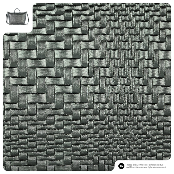Italian Genuine Basketweave-Embossed Metallic Suede Top-Handle Bag | Treviso