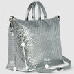 Italian Genuine Basketweave-Embossed Metallic Suede Top-Handle Bag | Treviso