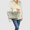 Italian Genuine Basketweave-Embossed Metallic Suede Top-Handle Bag | Treviso