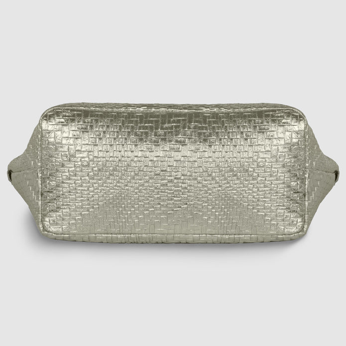 Italian Genuine Basketweave-Embossed Metallic Suede Top-Handle Bag | Treviso