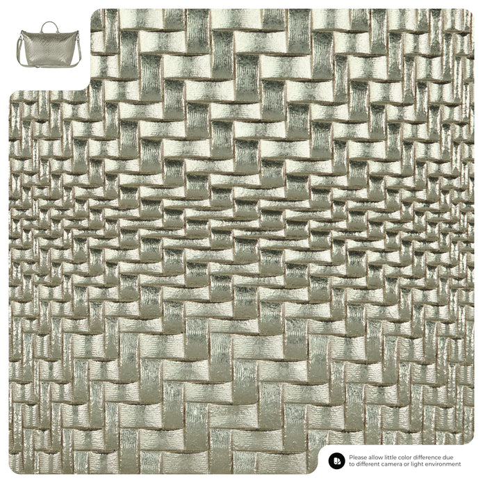 Italian Genuine Basketweave-Embossed Metallic Suede Top-Handle Bag | Treviso