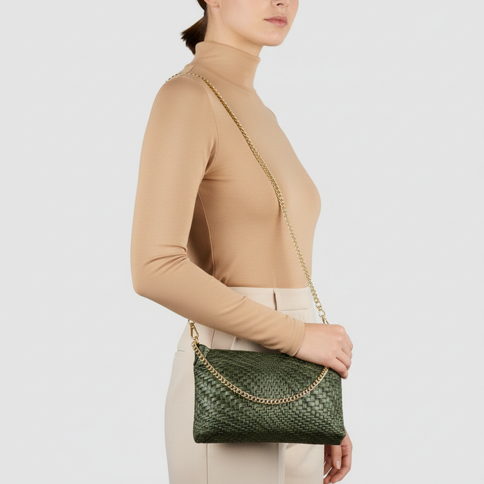 Italian Genuine Basketweave-Embossed Suede Crossbody Bag | Bergamo