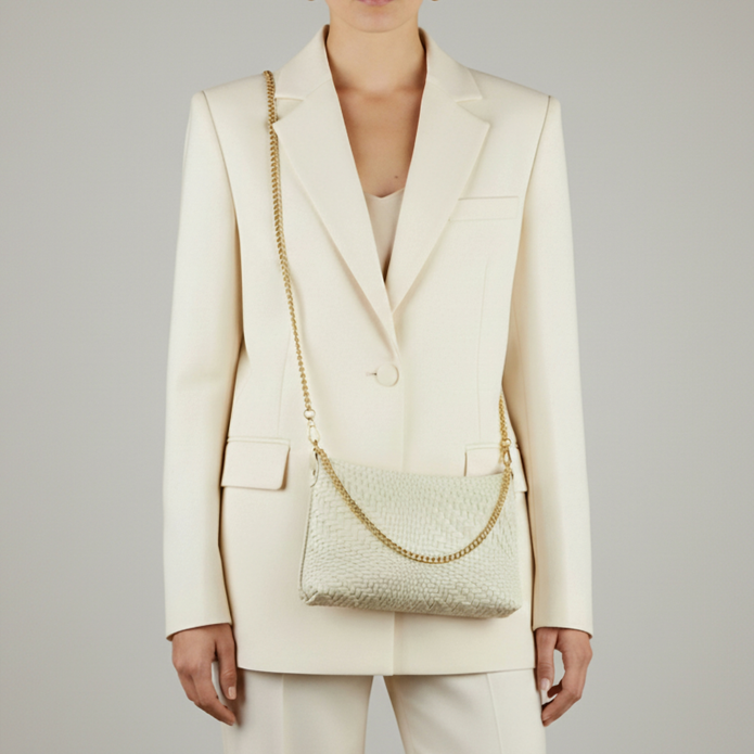Italian Genuine Basketweave-Embossed Suede Crossbody Bag | Bergamo