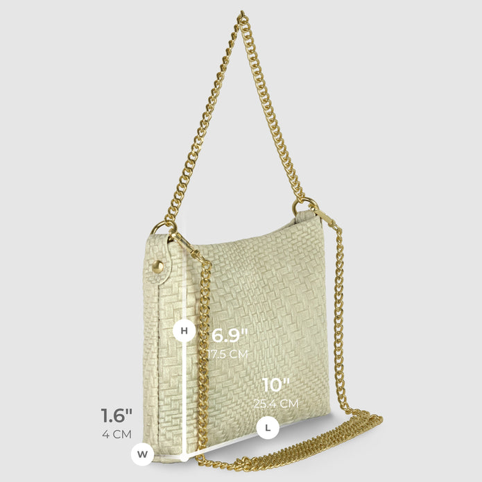 Italian Genuine Basketweave-Embossed Suede Crossbody Bag | Bergamo
