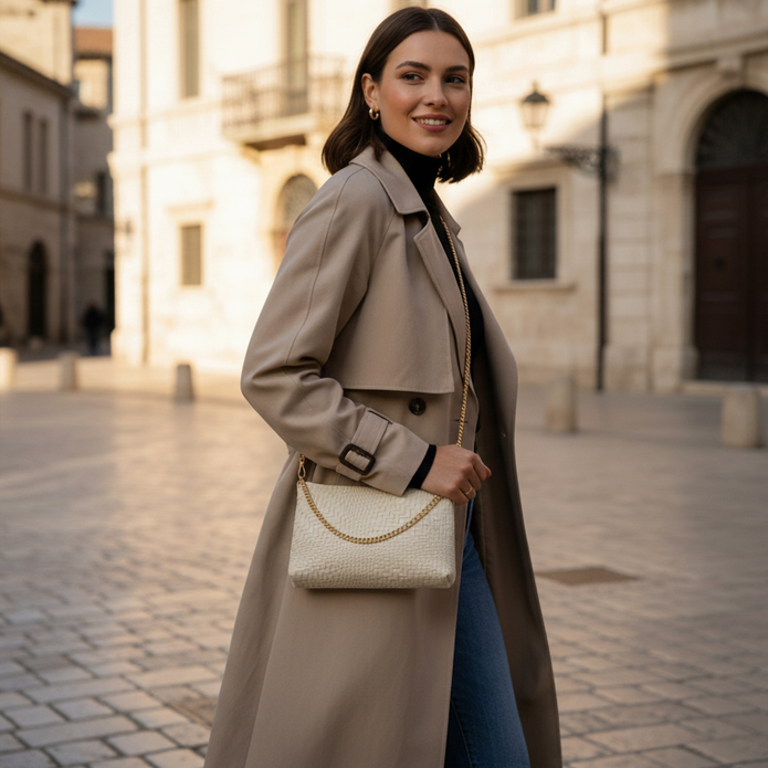 Italian Genuine Basketweave-Embossed Suede Crossbody Bag | Bergamo