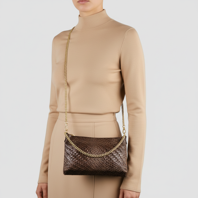 Italian Genuine Basketweave-Embossed Suede Crossbody Bag | Bergamo