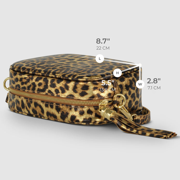 Italian Genuine Leopard-Print Metallic Suede Crossbody Bag | Potenza