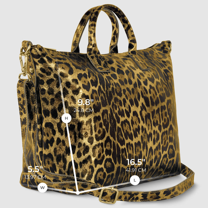 Italian Genuine Leopard-Print Metallic Suede Top-Handle Bag | Rimini