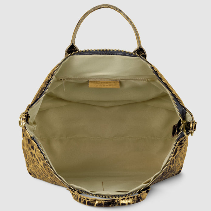 Italian Genuine Leopard-Print Metallic Suede Top-Handle Bag | Rimini