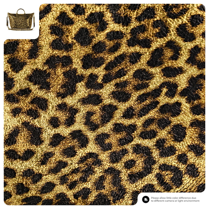 Italian Genuine Leopard-Print Metallic Suede Top-Handle Bag | Rimini