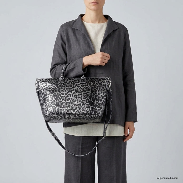 Italian Genuine Leopard-Print Metallic Suede Top-Handle Bag | Rimini