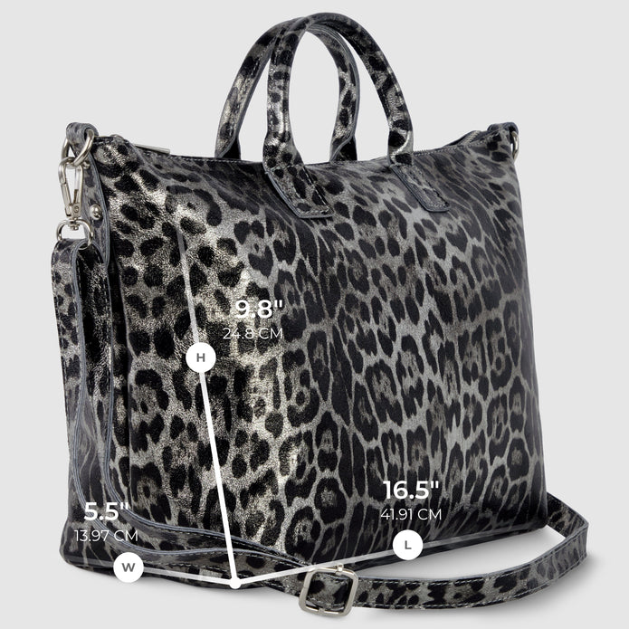 Italian Genuine Leopard-Print Metallic Suede Top-Handle Bag | Rimini