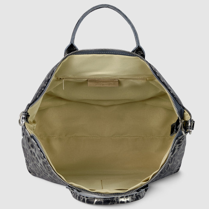 Italian Genuine Leopard-Print Metallic Suede Top-Handle Bag | Rimini