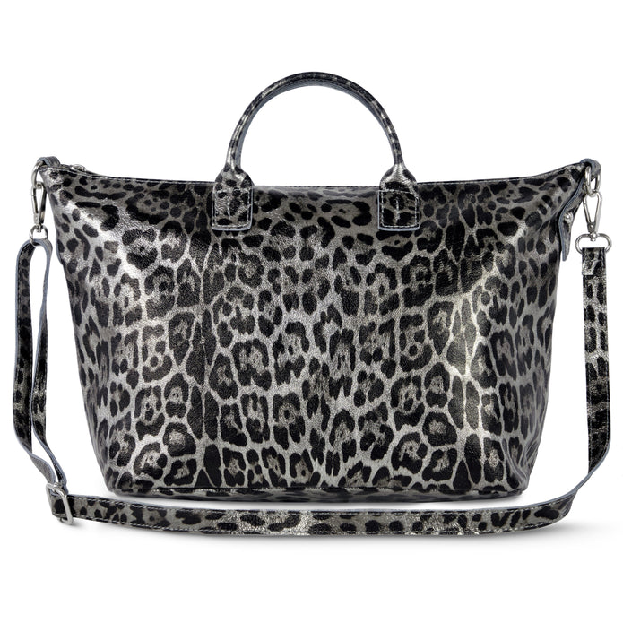 Italian Genuine Leopard-Print Metallic Suede Top-Handle Bag | Rimini