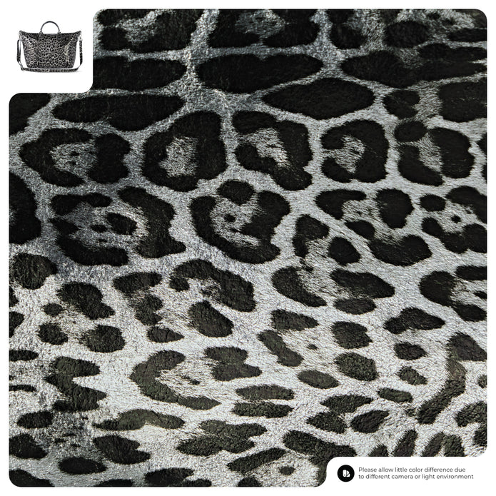 Italian Genuine Leopard-Print Metallic Suede Top-Handle Bag | Rimini