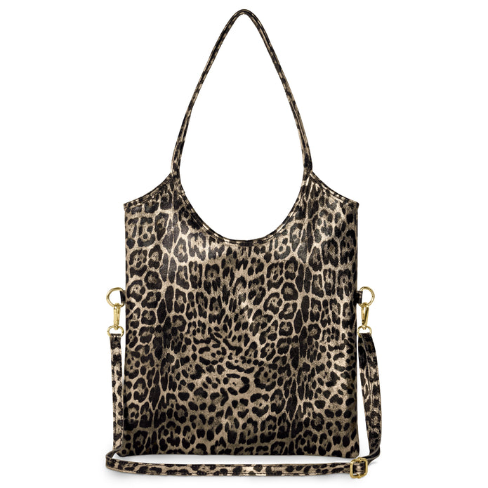 Italian Genuine Leopard-Print Metallic Suede Tote Bag | Catania