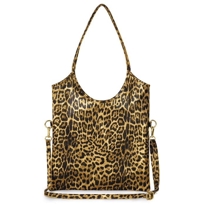 Italian Genuine Leopard-Print Metallic Suede Tote Bag | Catania