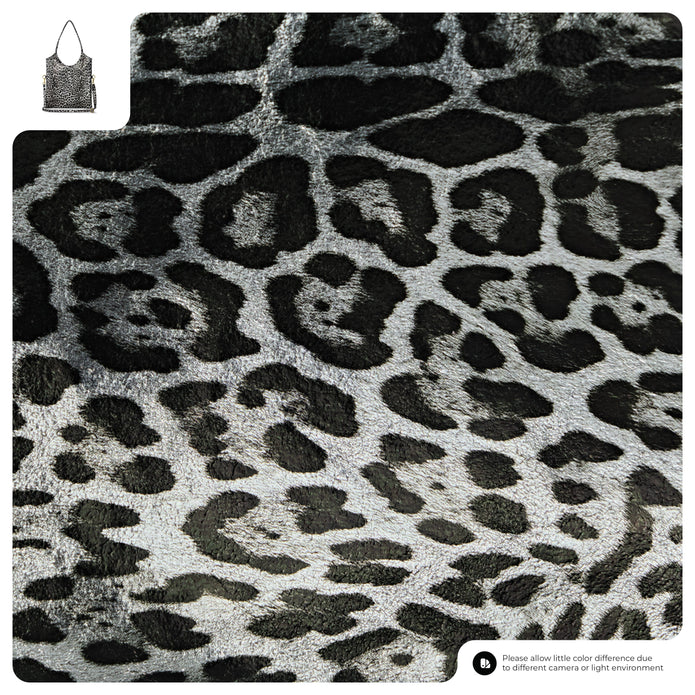 Italian Genuine Leopard-Print Metallic Suede Tote Bag | Catania