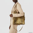 Italian Genuine Leopard-Print Metallic Suede Tote Bag | Catania