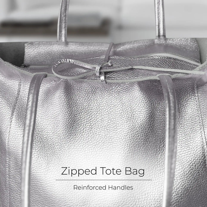 Italian Metallic Full-Grain Leather Tote Bag | Vinci
