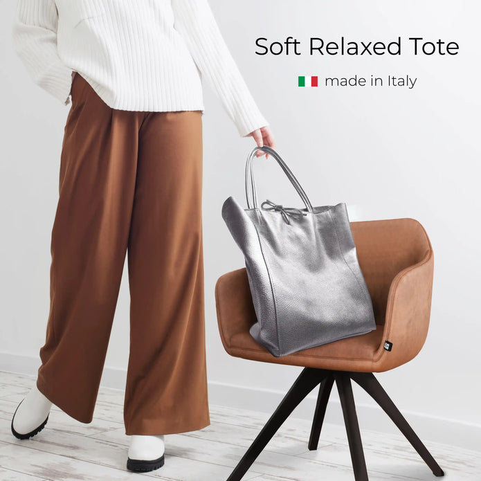 Italian Metallic Full-Grain Leather Tote Bag | Vinci