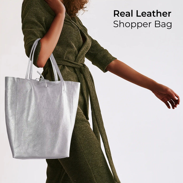 Italian Metallic Full-Grain Leather Tote Bag | Vinci