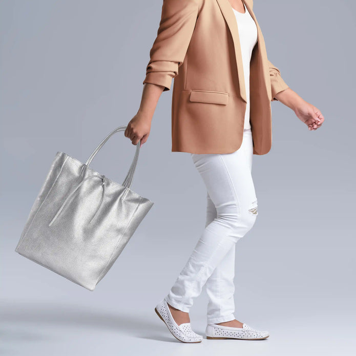 Italian Metallic Full-Grain Leather Tote Bag | Vinci