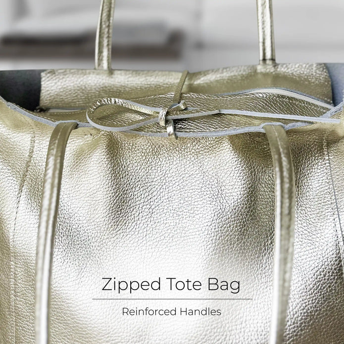 Italian Metallic Full-Grain Leather Tote Bag | Vinci