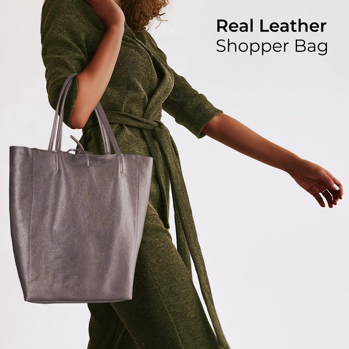 Italian Metallic Full-Grain Leather Tote Bag | Vinci