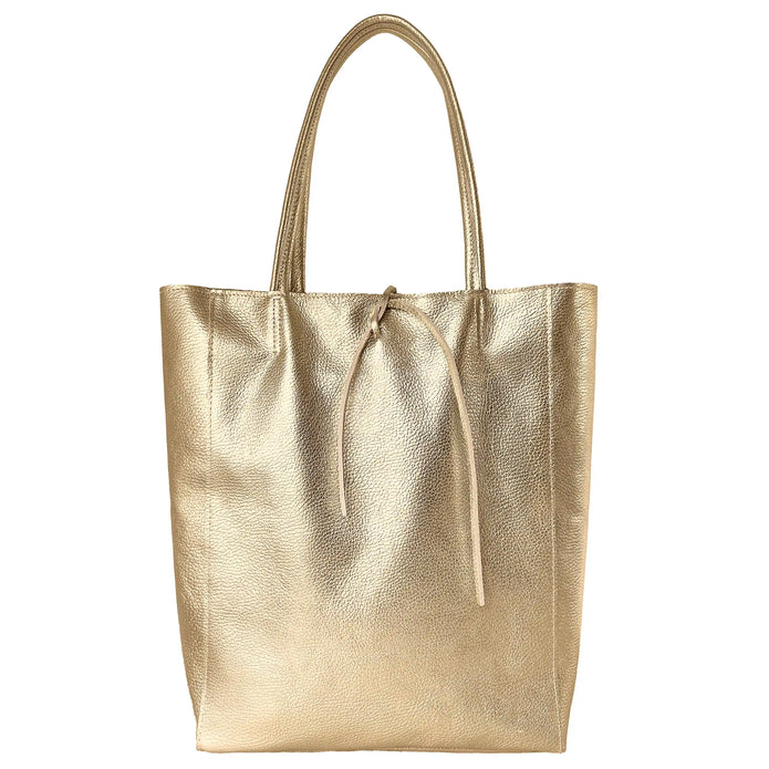 Italian Metallic Full-Grain Leather Tote Bag | Vinci