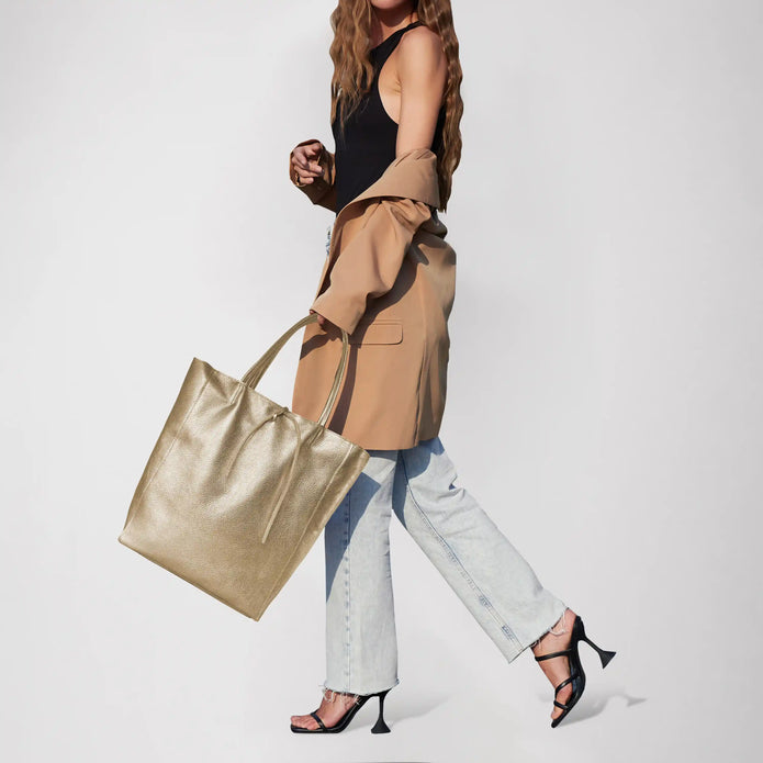 Italian Metallic Full-Grain Leather Tote Bag | Vinci