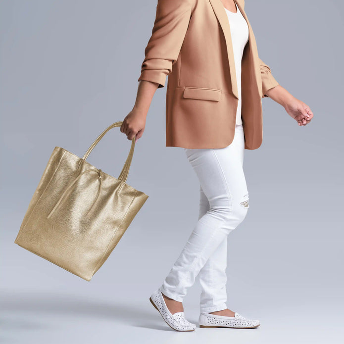 Italian Metallic Full-Grain Leather Tote Bag | Vinci
