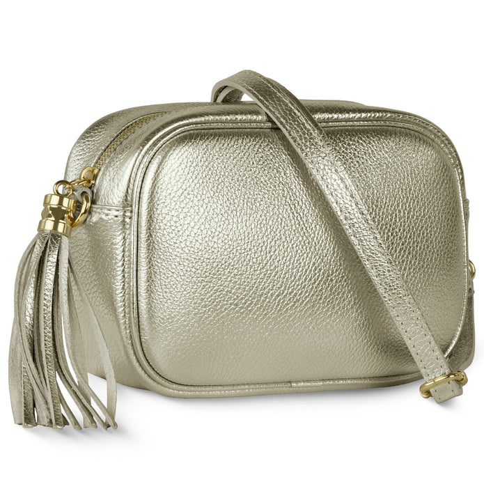 Italian Metallic Full-Grain Leather Crossbody Bag | Napoli