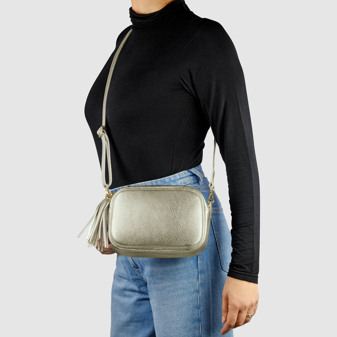 Italian Metallic Full-Grain Leather Crossbody Bag | Napoli