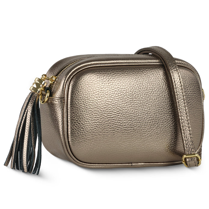 Italian Metallic Full-Grain Leather Crossbody Bag | Napoli